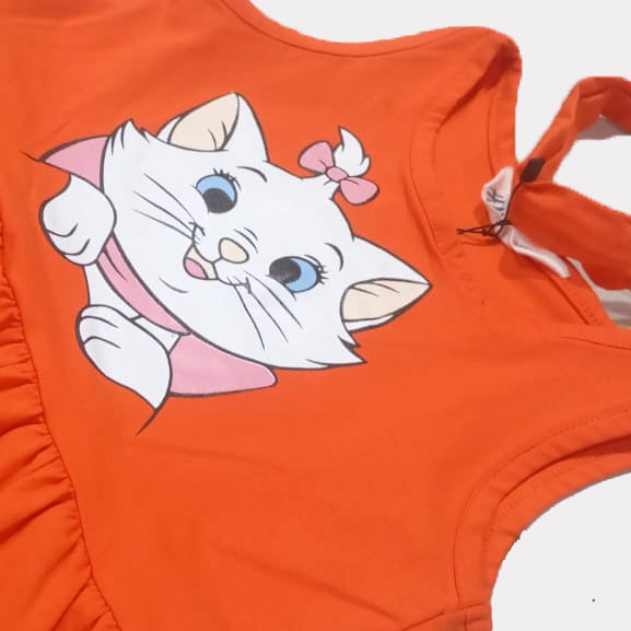 ORANGE WITH HAIR BAND KITTEN PRINT FROCK FOR GIRLS