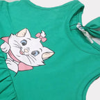 GREEN WITH HAIR BAND KITTEN PRINT FROCK FOR GIRLS