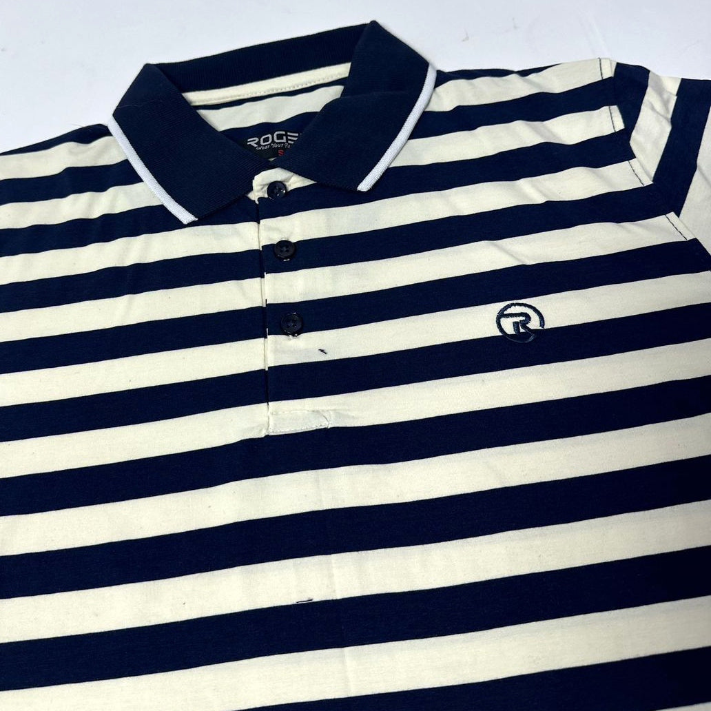 CREAM WITH NAVY BLIUE STRIPES STRIPES POLO FOR MEN