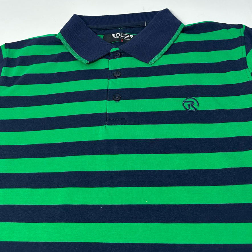 GREEN WITH NAVY BLUE STRIPES POLO FOR MEN