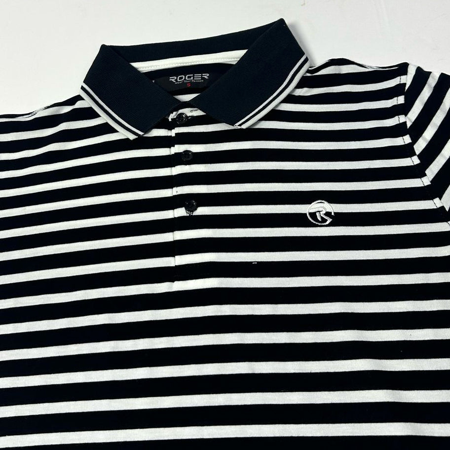 WHITE WITH BLACK SMALL STRIPES STRIPES POLO FOR MEN