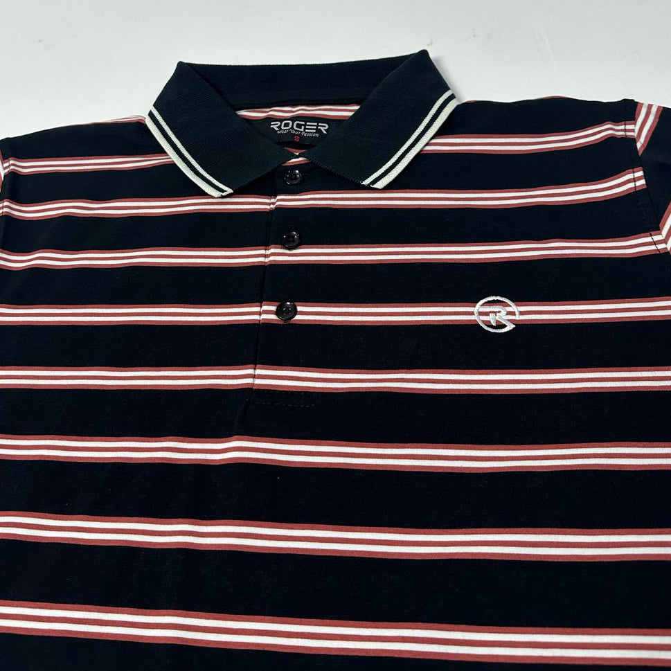 BLACK WITH BROWN & WHITE STRIPES POLO FOR MEN
