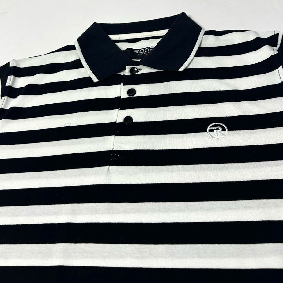 WHITE WITH BLACK BIG STRIPES POLO FOR MEN