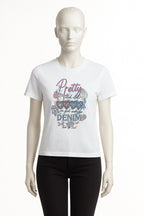 WHITE PRETTY DENIM PRINT T-SHIRT FOR WOMEN
