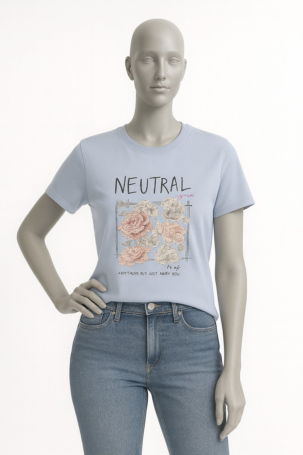 BLUE NEUTRAL PRINT T-SHIRT FOR WOMEN Secondary image