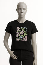 BLACK FLOWERS PRINT T-SHIRT FOR WOMEN