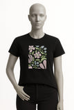 BLACK FLOWERS PRINT T-SHIRT FOR WOMEN