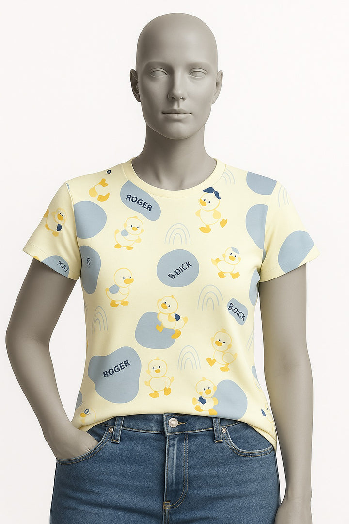 WHITE B.DUCK PRINT T-SHIRT FOR WOMEN