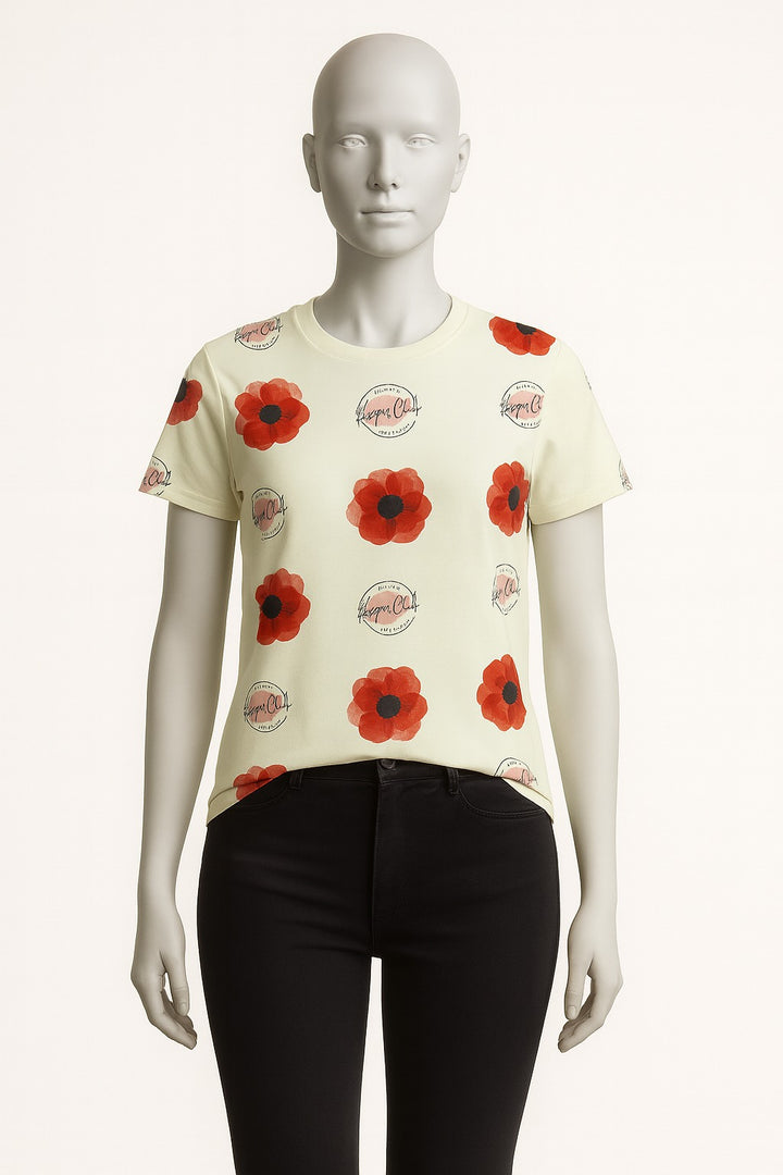 CREAM FLOWERS PRINT T-SHIRT FOR WOMEN