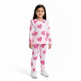 PEACH WITH HEARTS PRINT DROP NIDDLE RIBBED FABRIC SUIT FOR GIRLS MID SEASON