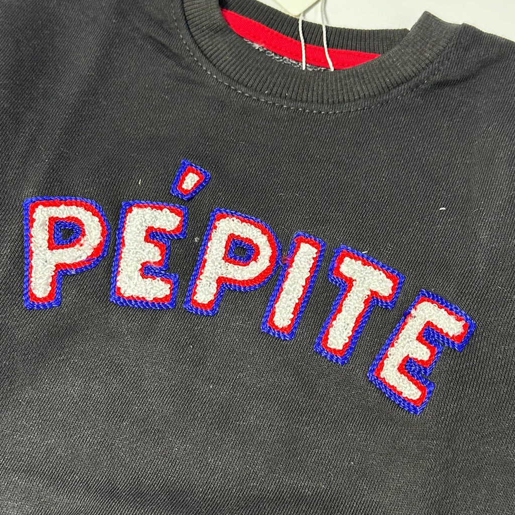 Dull Black Pepite Terry Fabric Sweatshirt