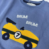 Blue Car Embroidered Terry Fabric Sweatshirt