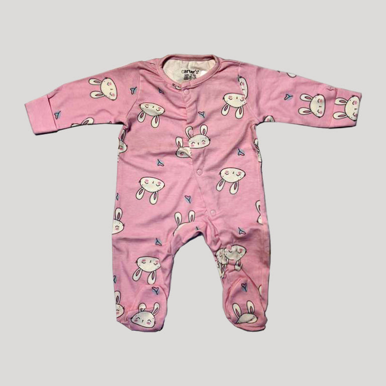 Pink Rabbit Print Romper For Winters Secondary image