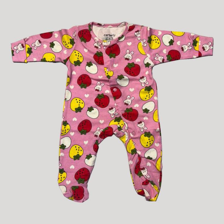 Pink Strawberry Print Romper For Winters Secondary image