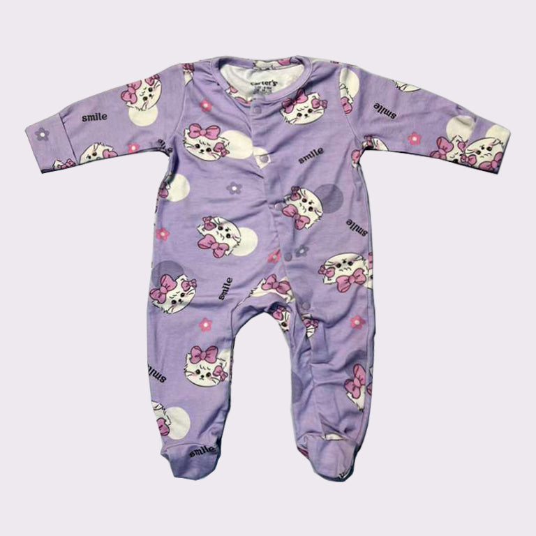 Purple Smile Cat Print Romper For Winters Secondary image