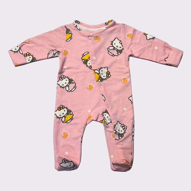 Pink Kitten Print Romper For Winters