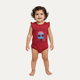 Red Daddy Cool Pop Print Half Body Romper For Summers