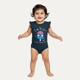Dark Gray Daddy Cool Pop Print Half Body Romper For Summers