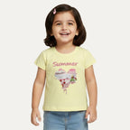 Light Yellow Summer Heart Print T-shirt Top For Girls