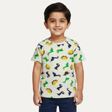 Cream Multi Dino Half Sleeves T-Shirt For Boys