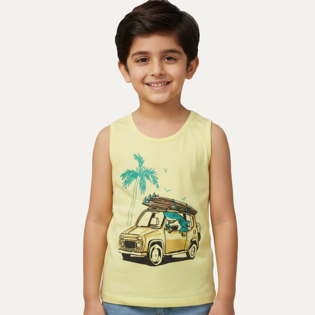Yellow Car & Tree Print Sando For Summers Main image