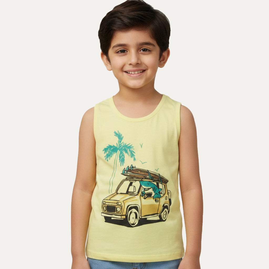 Yellow Car & Tree Print Sando For Summers