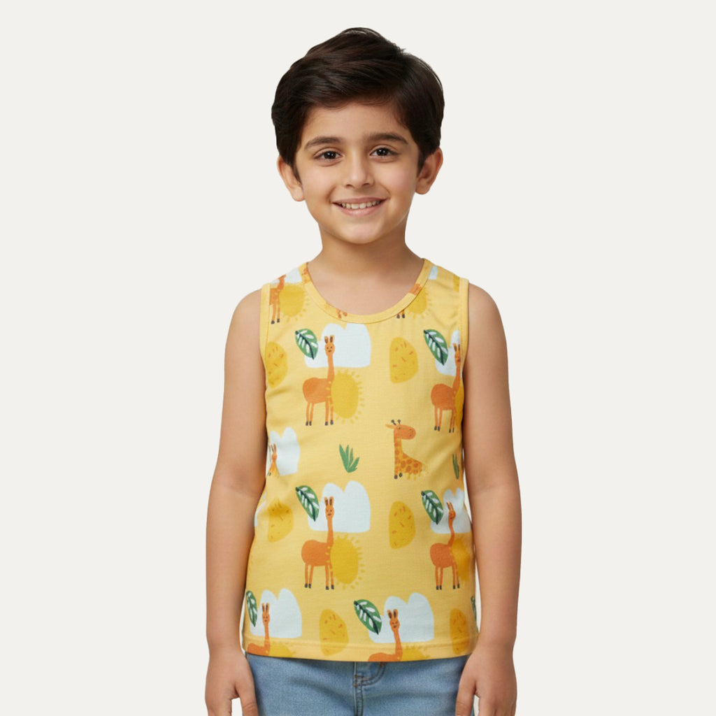 Yellow Jungle Print Sando For Boys