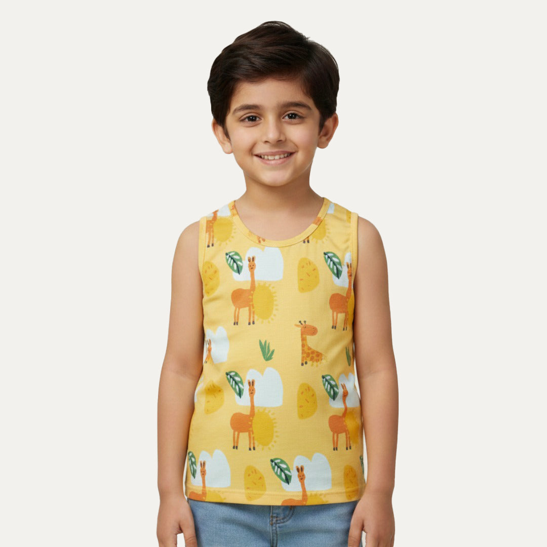 Yellow Jungle Print Sando For Boys