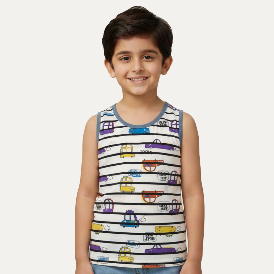 White Cars Print Sando For Boys Main image