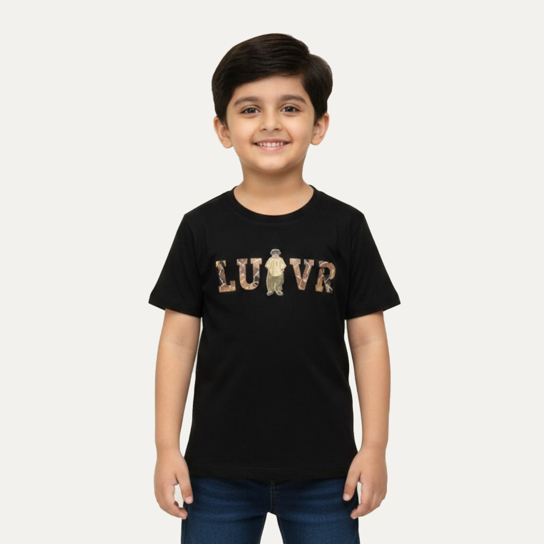 Black Luvr Print Half Sleeves T-Shirt For Boys Main image