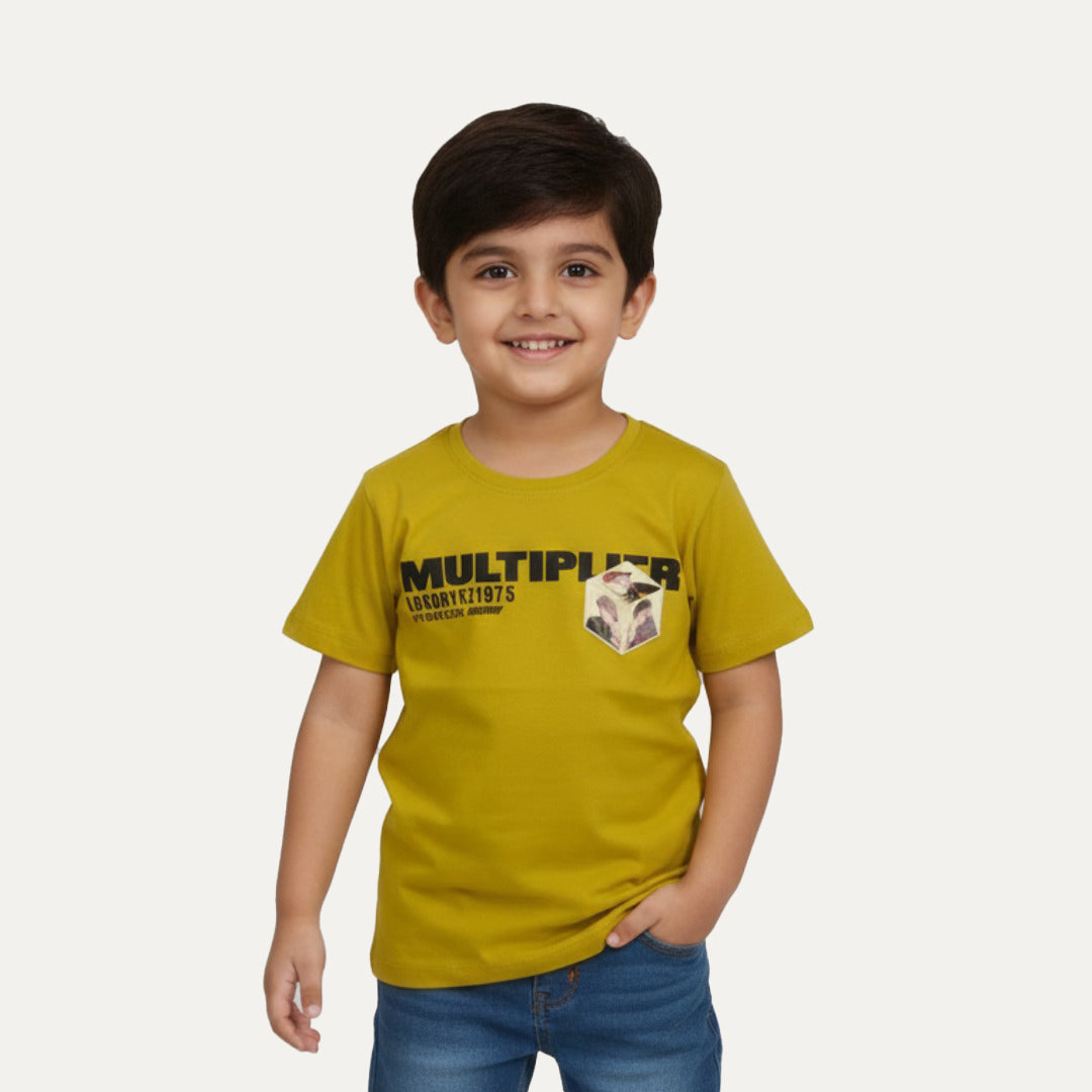 Yellow Multiplier Print Half Sleeves T-Shirt For Boys Main image