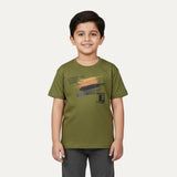 Green Wake Up Every Morning Printed Half Sleeves T-Shirt For Boys