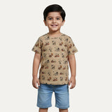 Brown Snoopy Printed Half Sleeves T-Shirt For Boys