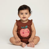 Brown Apple Print Half Body Romper For Summers