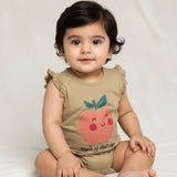 Light Brown Apple Print Half Body Romper For Summers