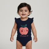 Navy Blue Apple Print Half Body Romper For Summers