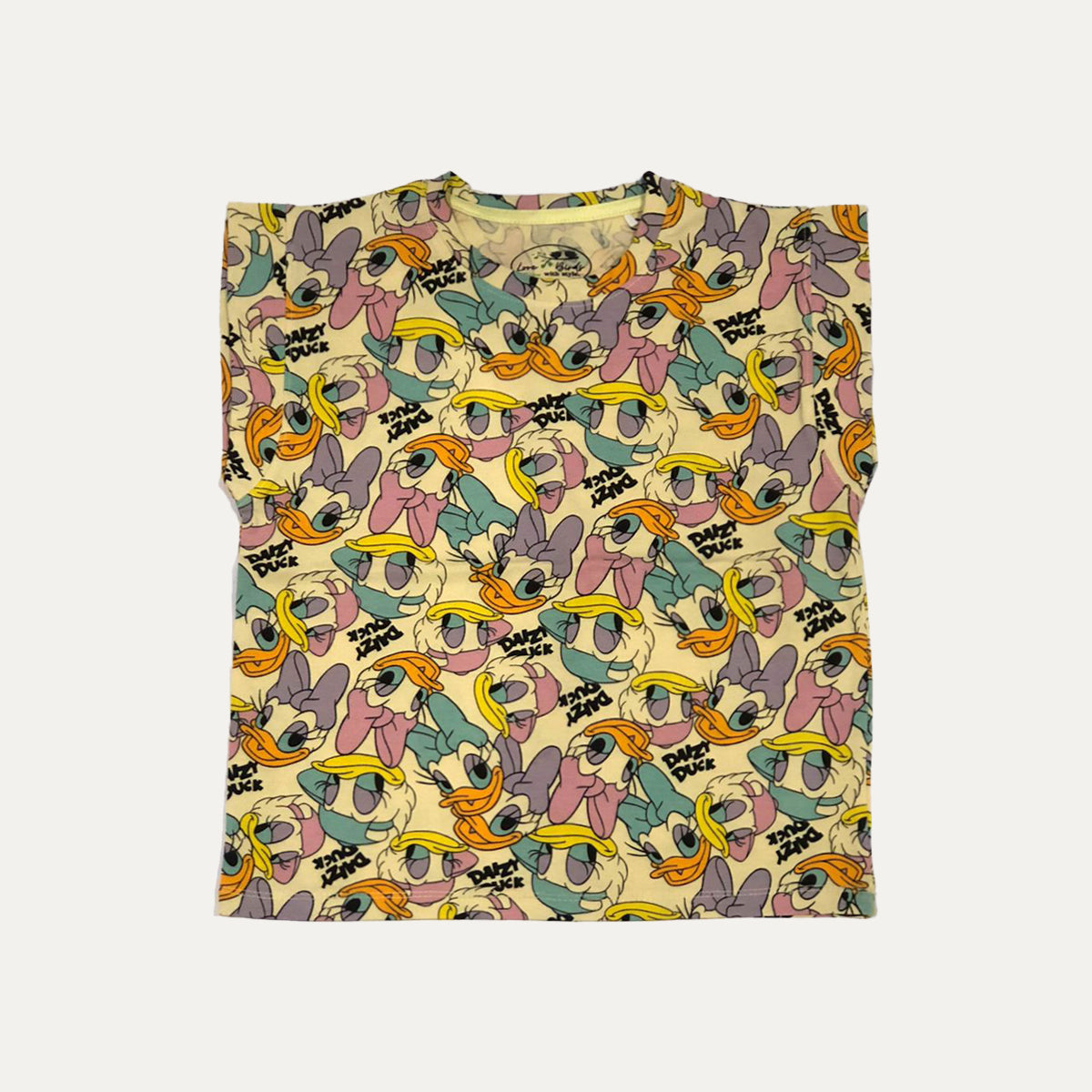 Cream Daizy Duck Print T-shirt Top For Girls