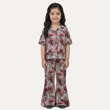 Purple Love Print Co-ord Linen Fabric Suit For Girls