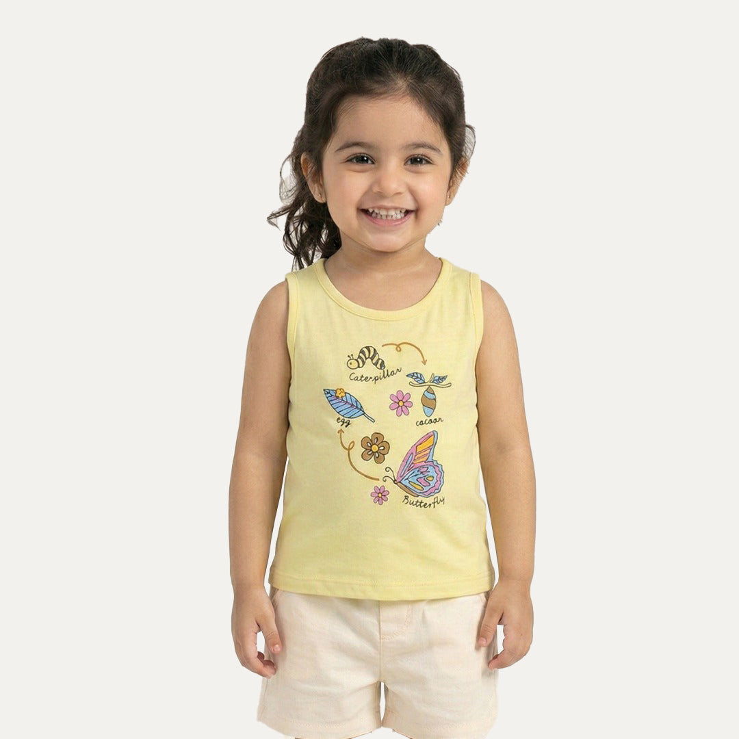 Yellow Caterpiller Print T-shirt Top For Girls Main image