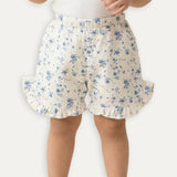 White Flowers Print Shorts For Girls