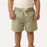 Green With White Stripes Shorts For Unisex