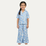 Blue Flowers Print Co-ord Linen Fabric Suit For Girls