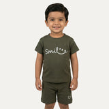 Green Smile Print Ribbed Linen Fabric Suit For Summers