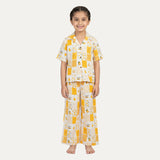 Yellow Sweet Life Print Co-ord Linen Fabric Suit For Girls