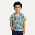 Sky Blue Minecraft Print Half Sleeves T-Shirt For Boys