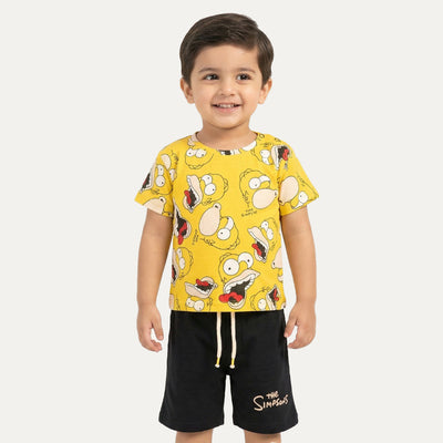 Yellow Cartoon Print Suit For Summers