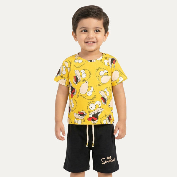 Yellow Cartoon Print Suit For Summers