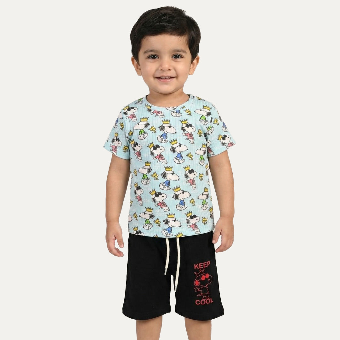 Sky Blue Snoopy Print Suit For Summers Main image