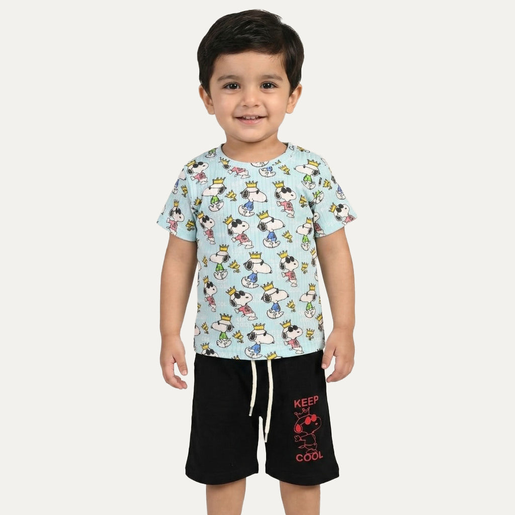 Sky Blue Snoopy Print Suit For Summers