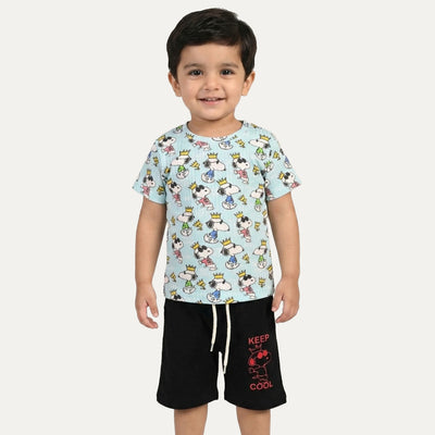 Sky Blue Snoopy Print Suit For Summers
